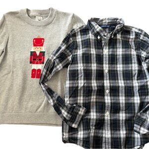 Janie and Jack Gray Sweater and Plaid Shirt Set